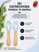Набор детской силиконовой посуды для кормления и первого прикорма 6 предметов BPA Free, тарелка и миска на присоске, поильник, нагрудник, ложка и вилка, голубой - изображение 5
