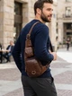 Сумка слинг через плечо мужская из натуральная кожи Vintage leather-22959 Темно-коричневая - изображение 2