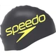Плавательная шапочка Speedo, модная, с цветным логотипом, силиконовая, удобная, водонепроницаемая, для защиты волос, черно-желтая. - изображение 1