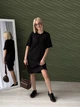 Короткое летнее женское платье с поясом свободного кроя 54-56, Черный - изображение 5