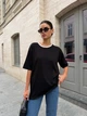 Жіноча бавовняна футболка оверсайз із контрастною горловиною Flawless Femme, Чорний One Size Oversize - изображение 1
