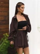 Легкий костюм двійка з шортами та широкою зіп сорочкою casual ISSA PLUS 15808 L темно-коричневий (issa2007682846269) - зображення 2
