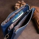 Женский кожаный клатч ST Leather синий из натуральной кожи большой кошелек на молнии с ремешком для документов 70228 - изображение 8