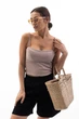 Майка женская укороченная с имитацией косточек кофейная Modna KAZKA MKAR32740-3 - 42, Бежевий - изображение 1