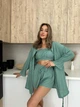 Домашний костюм пижама Christel кимоно топ шорты оливка L - изображение 1