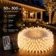 Уличная светодиодная гирлянда JXLEDAYY 50 м 300 LED теплый белый | 8 режимов, таймер, IP44, для дома, сада и елки - изображение 1