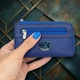 Ключница Tony Perotti Swarovski из натуральной гладкой кожи синяя на молнии с кольцами для ключей и карманом 70759 - изображение 8
