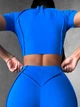 Спортивний кроп топ для фітнесу жіночий із зовнішніми швами, Sculpt Top, (синій електрик), L - зображення 2