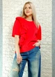 Футболка бавовняна з батистовим воланом червона Gioya 17-021 - L-XL - червоний - зображення 1