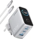 Сетевое зарядное устройство Anker GaN Charger 100W, 2xUSB-C, 1xUSB-A, Display Silver + кабель USB Type-C (B121BG41) - изображение 1