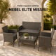Комплект садових меблів MEBEL ELITE MISSISII зі штучного ротанга, набір для тераси, саду, балкона, альтанки та зони біля басейну, зі скляним столом, диваном, кріслами й водонепроникними подушками, сірий - зображення 1