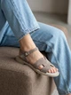 Женские босоножки PARADIZE SHOES темно-бежевого цвета из натуральной замши на низкой бежевой подошве 37 размер (стелька 23,5 см) - изображение 1