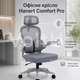 Офисное кресло Hanert Comfort Pro серое со светло-серым корпусом, оранжевым акцентом, сетчатой спинкой, подголовником - изображение 1