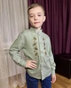 Рубашка льняная "Taras" с вышивкой Дубки для мальчика 5-6 лет, рост 116см. Цвет Оливковый - изображение 1