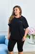 Спортивный повседневный костюм женский футболка и велосипедки однотонный вискоза 56-58 черный - изображение 4