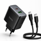 Мережевий зарядний пристрій Hoco C158A 45W PD 3.0 PPS QC3.0 USB-C + USB-A з кабелем Type-C to Type-C 1 м, чорний - зображення 6
