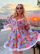 Платье женское из коттона с открытыми плечами, шнуровкой на спине, завязками на груди и цветочным принтом G&M k-131633 48-52 Размер цвет голубой - изображение 2