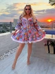 Платье женское из коттона с открытыми плечами, шнуровкой на спине, завязками на груди и цветочным принтом G&M k-131633 48-52 Размер цвет голубой - изображение 3