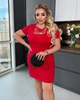Платье женское облегающее из турецкого стрейч-кулира с короткими рукавами и перекрестными бретелями на декольте больших размеров G&M k-131724 56-58 Размер цвет красный - зображення 4