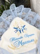 Крыжма для мальчика Family Tradition велюровая махра сатин с вышивкой и кружевом 100х100 см белая Голубые ласточки - изображение 3