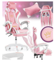 Игровое компьютерное кресло Princess розовое с эргономичной спинкой, выдвижной подставкой для ног, массажной поясничной подушкой, регулировкой высоты и наклона, обивкой из экокожи для дома и офиса - изображение 6