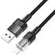 Кабель Hoco U129 Lightning для зарядки и передачи данных устройств Apple черный нейлоновая оплетка 1.2 м 2.4 А - изображение 1