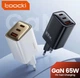 Сетевое зарядное устройство для Toocki GAN 65W три порта 2 USB- Type-C + 1 USB-A быстрая зарядка Power Delivery 3.0, Quick Charge 3.0/4.0 TCT65-22EU Black - изображение 2
