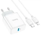 Мережевий зарядний пристрій з кабелем HOCO C104A Stage single port PD20W charger set (C to iP)(EU) White - зображення 5