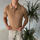 Мужское поло Polo Ralph Lauren S бежевое трикотажное фактурной вязки с коротким рукавом Regular Fit - изображение 3
