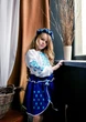 Вишитий костюм для дівчинки Мальви синій 134 - зображення 2
