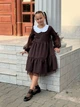 Шкільна дитяча сукня з білим мереживним комірцем плаття з довгим рукавом для дівчинки в школу костюмний креп 146 шоколад (коричнева) - зображення 4