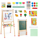 Детский мольберт Costway 3-в-1 с аксессуарами и рулоном бумаги, натуральное дерево - изображение 1