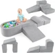 Детский мягкий модульный набор Costway с сухим бассейном, горкой и ступенями, серый - изображение 1
