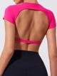 Спортивный женский топ-футболка SportPro Open Back с эффектной открытой спиной и чашками Crop T-shirt XS-S Розовая фуксия (Top51CherriesS) - изображение 4