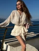 Шифонова сукня з рюшами та квітами - Classyme - M - Білий - (30d) - зображення 6