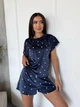 Жіноча велюрова піжама з дрібним принтом (футболка+шорти) Uaclothes 50-52 Синій (like39037-194731358) - изображение 2