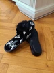 Комнатные тапочки домашние Белста женские черные с белым велюровые с пушком открытый носок размер 40 - изображение 10