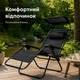 Раскладное садовое кресло-шезлонг лежак 180 × 64 × 110 см с козырьком подголовником и подстаканником держателем для напитков туристическое с регулируемой спинкой для дачи сада рыбалки и кемпинга до 120 кг нагрузка Черное - изображение 2