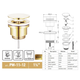 Донный клапан Koer PW-11-12 1 1/4'' Сlick-Сlack для умывальника, золотый матовый (KR5794) - изображение 7