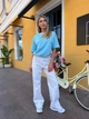 Жіноча бавовняна футболка оверсайз із контрастною горловиною Flawless Femme, Блакитний One Size Oversize - зображення 5