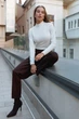 Жіночі брюки із кашеміру завуженого крою з кишенями Seventeen L-XL Шоколадний (2000000210421) - изображение 4