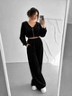 Жіночий велюровий костюм трійка (кофта+штани+топ) Uaclothes 46 Чорний (like39055-194911350) - изображение 4