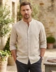 Чоловіча льняна сорочка M&S Linen Blend р. XL Regular Fit бежева без коміра (з коміром-стійкою) - зображення 1