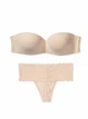 Комплект белья Victoria's Secret PINK лиф Push-up и кружевные трусики тонг 1161304269 (Бежевый 32B/S) - изображение 1
