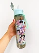 Прозрачная голубая бутылка для воды K-POP Huntrix 700 мл с трубочкой и ремешком, детская многоразовая - изображение 3