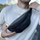 Кожаная бананка черная 30x20x7 см - изображение 3