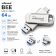 Флеш-накопичувач Wibrand USB 3.2 Gen1 Bee 64ГБ (підтримує інтерфейс USB-А та Type-C) (колір срібло) - зображення 1