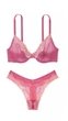 Комплект білизни Victoria’s Secret з мікросітки Tease Lace-Trim Unlined Demi Bra,бюстгальтер без push-up+ трусики стрінги,Рожевий,80E-L - изображение 1