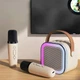 Караоке колонка портативная Bluetooth стерео с 2 беспроводными микрофонами LED подсветкой аккумуляторная для детей взрослых вечеринок праздников дома Type-C USB мощность 5 Вт K12 с объемным звучанием и насыщенными басами - изображение 2