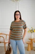 Футболка женская большого размера полосатая с карманом на груди One Size 48-52 коричневая - изображение 1